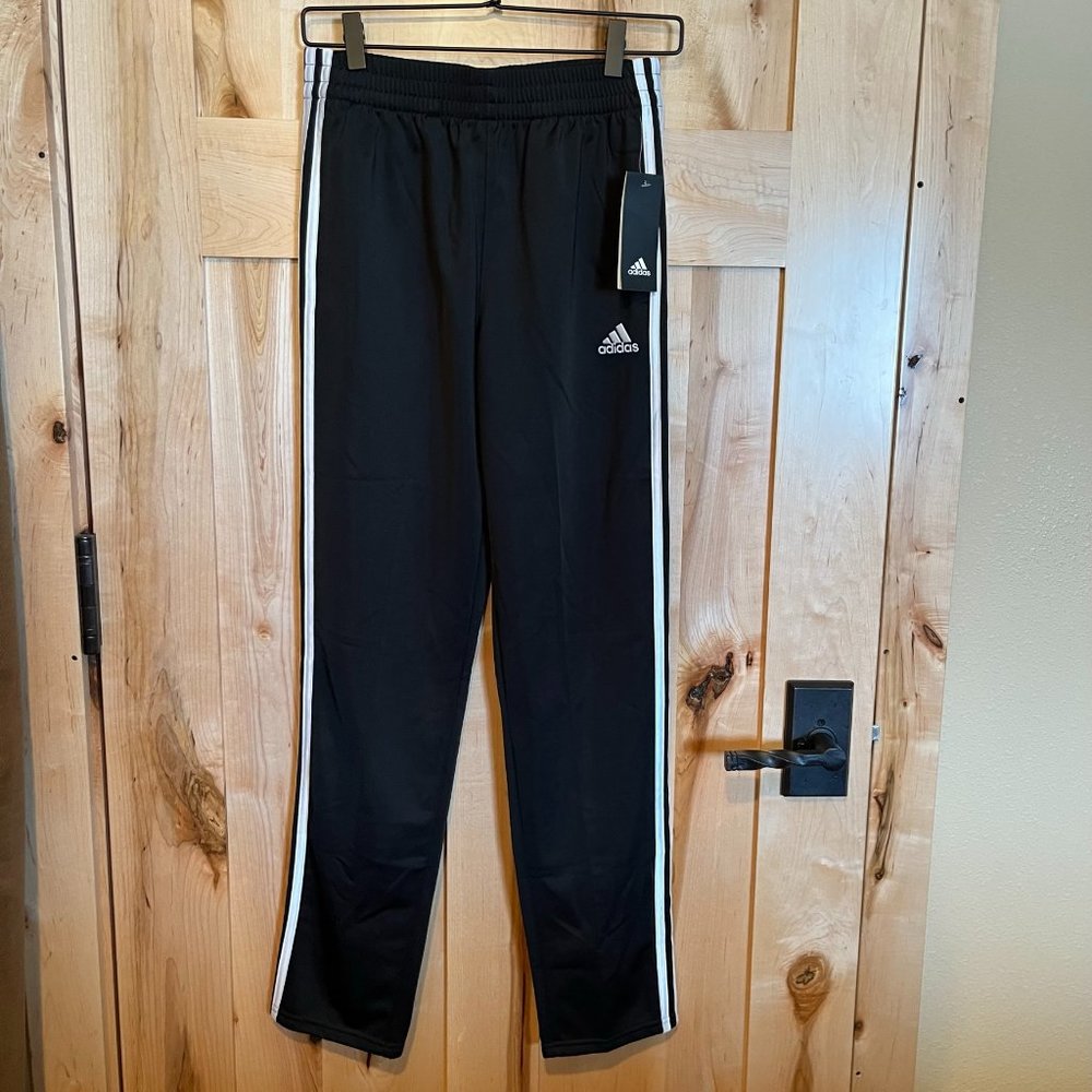 NWT Boys Adidas Atheltic Pants Black White Stripes L 14/16 $32